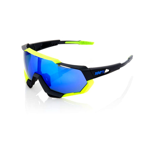Speedtrap Polished Black/Matte Neon - Electric Blue Mirror
